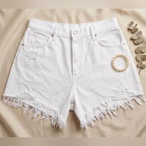 Womens Levi's White High Waisted Mom Shorts Size 32 With Fringe